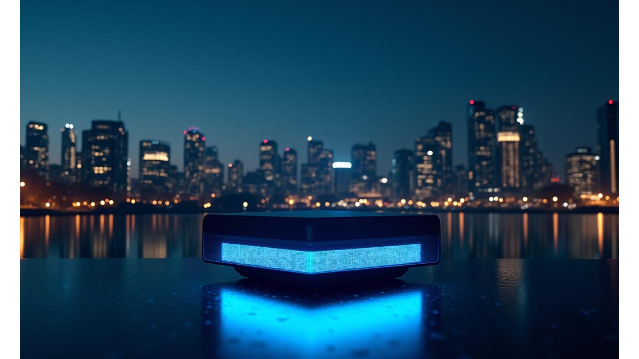 Albion Core Manchester skyline with high-tech gaming console silhouette, symbolizing innovation and heritage.