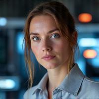 Professional photo of Sarah, a PC hardware expert, focused on a circuit board.