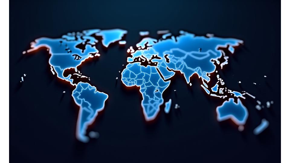 Interconnected abstract shapes representing global partnerships and data flow
