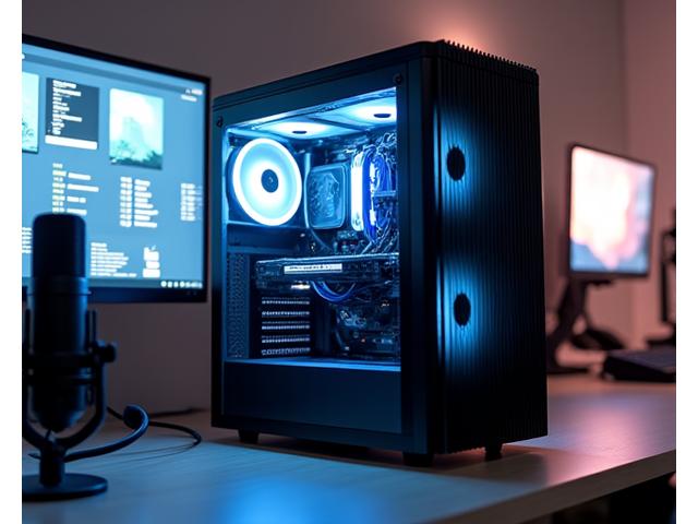 Elegant custom PC build with transparent side panels, showcasing meticulously organized, high-end components with subtle blue and white internal lighting.