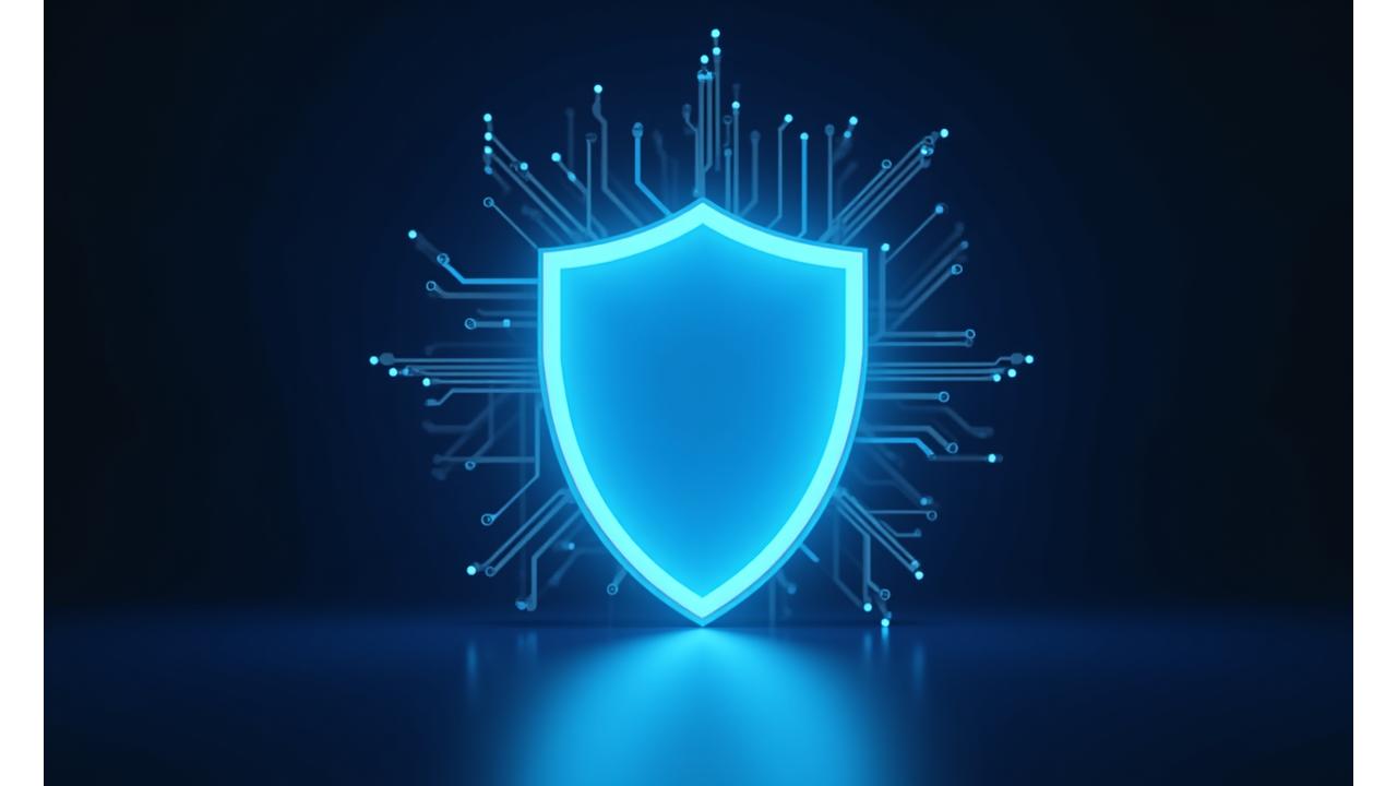 A secure, glowing shield icon against a backdrop of microchips and data streams, symbolizing protection and advanced technical support.