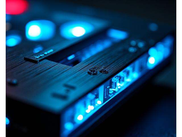 Close-up of a high-performance gaming console with glowing vents