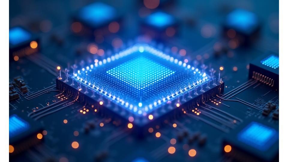 Abstract depiction of AI neural network over gaming hardware, glowing with integrated data streams.