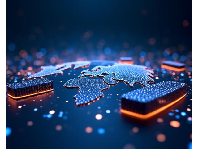 Network of glowing nodes connecting various gaming devices (console, PC, mobile), symbolizing cloud gaming.