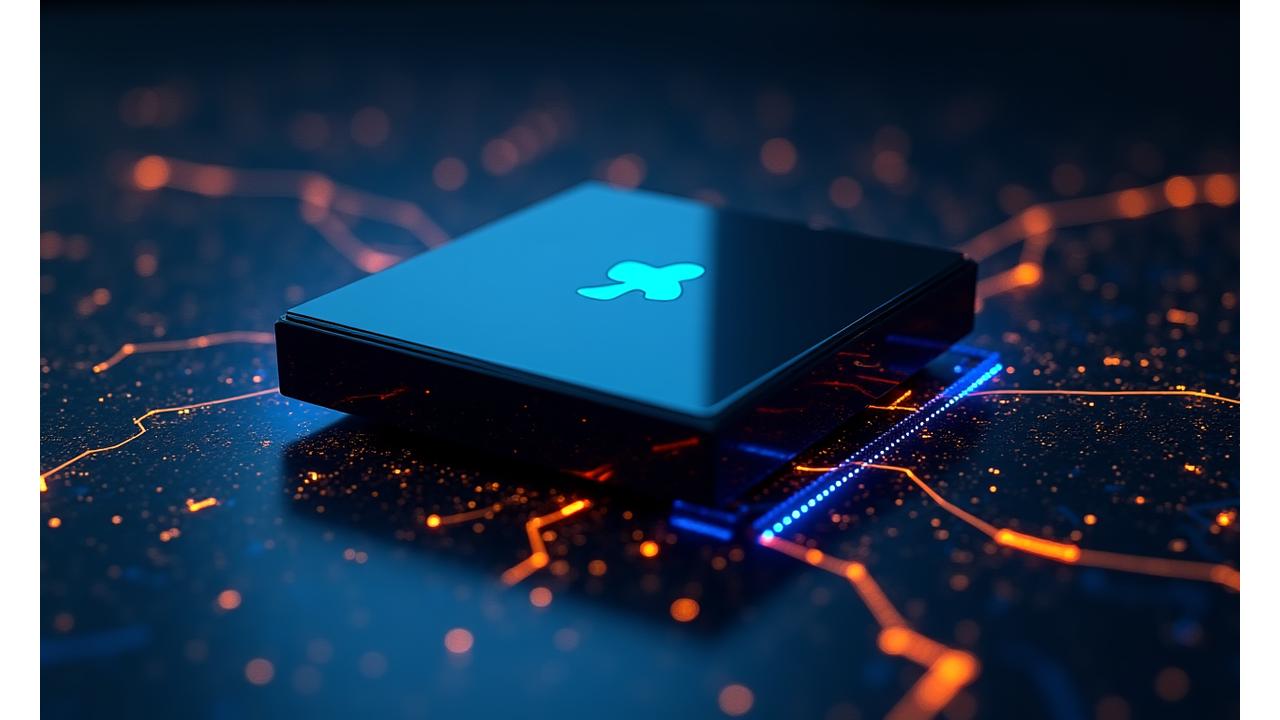 Futuristic gaming console design surrounded by glowing digital neural network lines, representing advanced R&D.