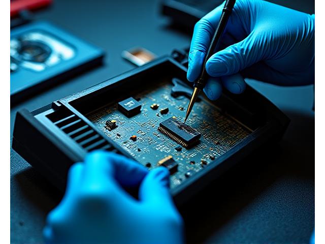 A close-up of a technician's hands carefully disassembling a classic Sega Genesis console, surrounded by specialized tools and tiny components.